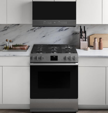Cafe CGS700M2NS5 CAF(EBACK)™ 30" Smart Slide-In, Front-Control, Gas Range with Convection Oven in Platinum Glass