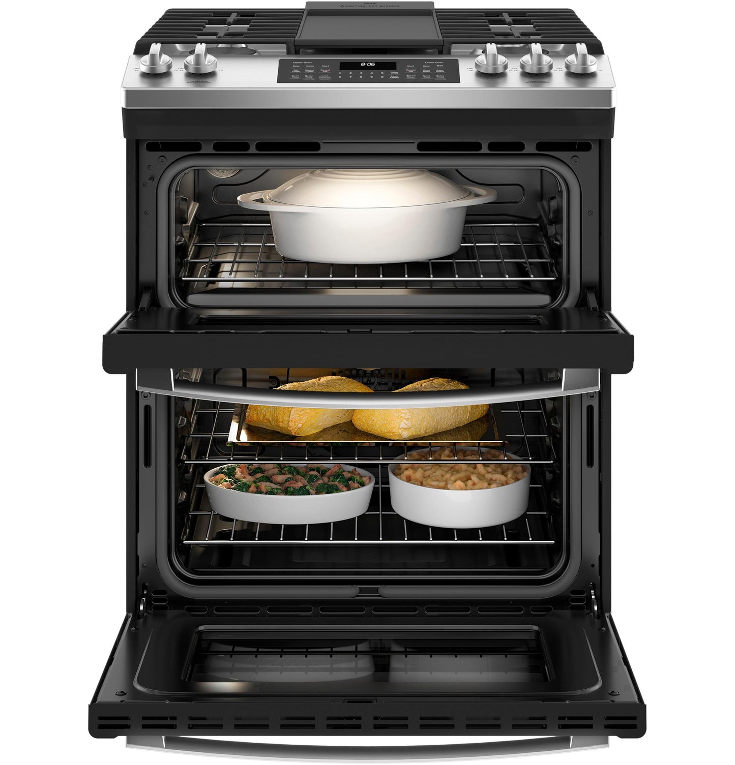JGSS86SPSS GE 30" Slide-In Front Control Gas Double Oven Range
