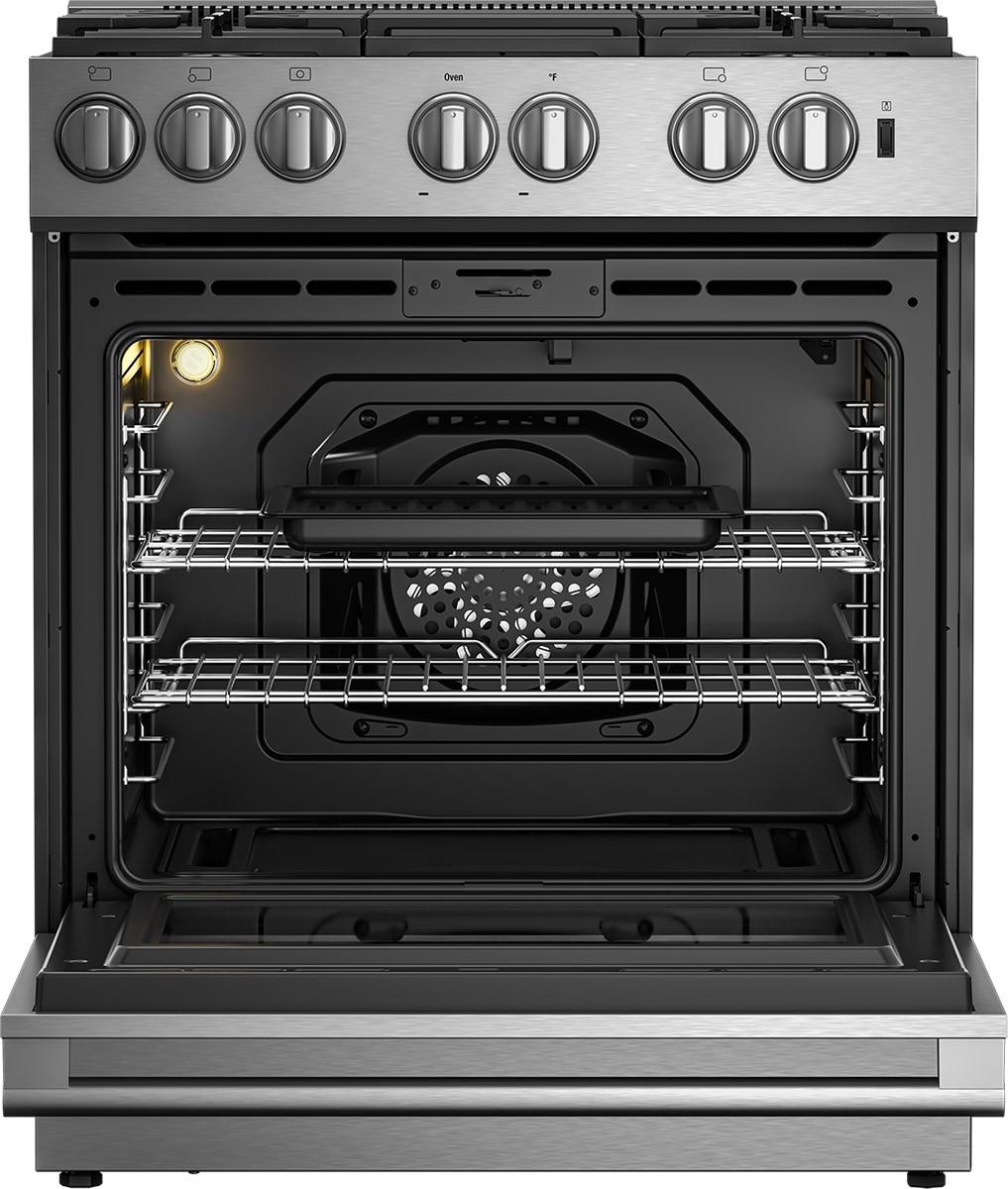 Blomberg Appliances BGR30522SS 30in Gas 5 Burner range with 5.7 cu ft self clean oven, slide-in style