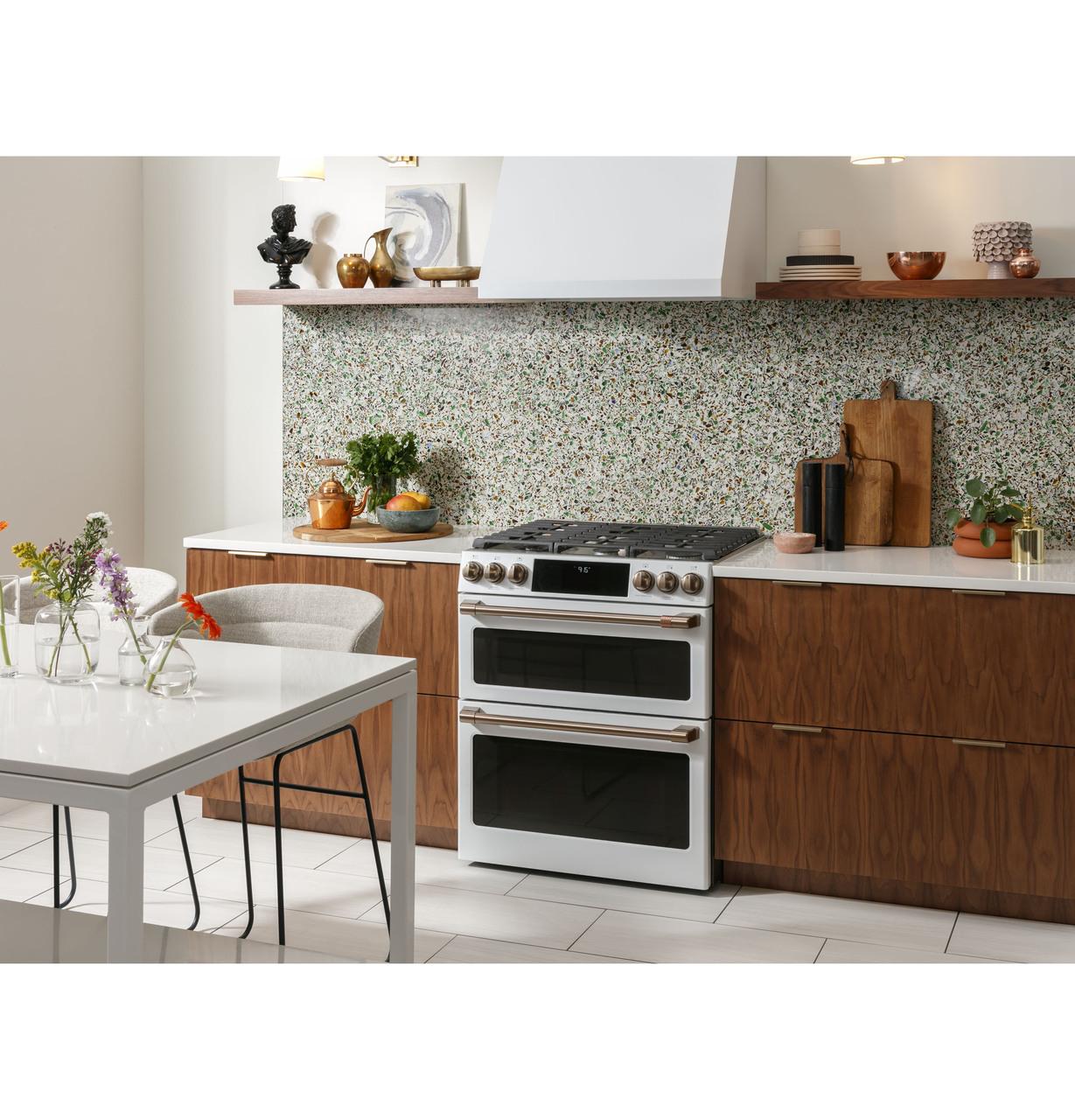 Cafe CGS750P4MW2 CAF(EBACK)™ 30" Smart Slide-In, Front-Control, Gas Double-Oven Range with Convection