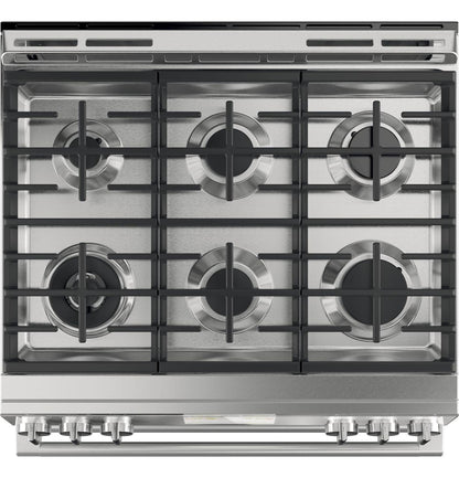 Caf(eback)™ 30" Smart Slide-In, Front-Control, Dual-Fuel, Double-Oven Range with Convection in Platinum Glass