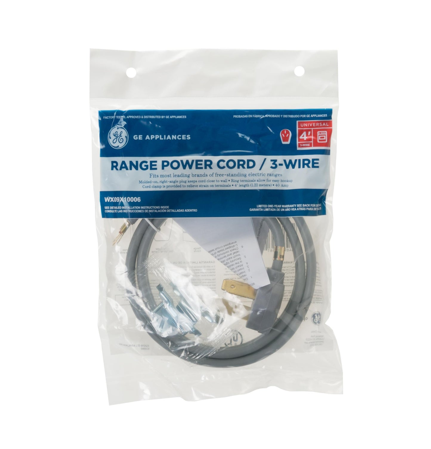 Ge Appliances WX09X10006 4' 40amp 3 Wire Range Cord