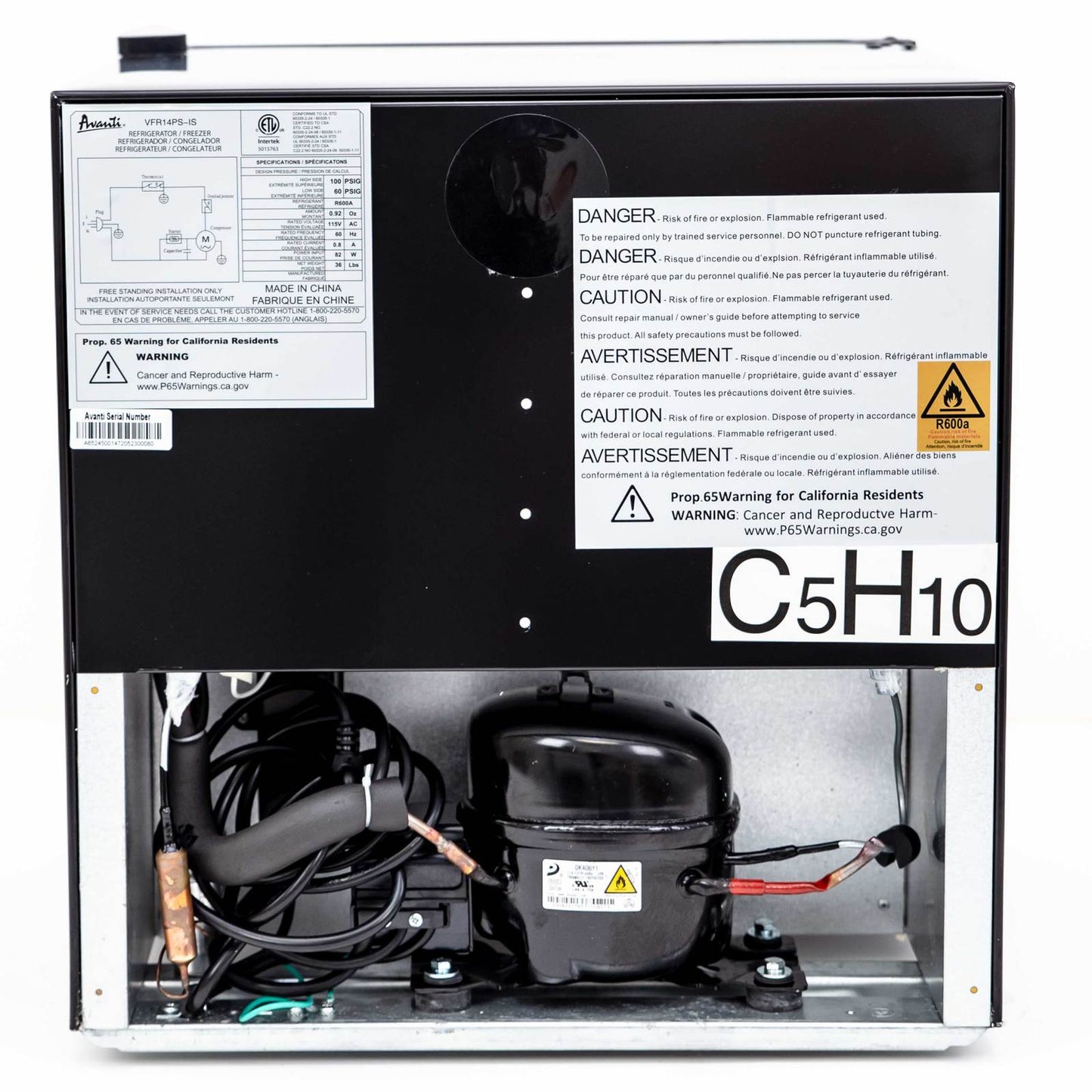 Avanti 1.4 cu. ft. Refrigerator or Freezer - Platinum finish with Black Cabinet / 1.4 cu. ft.