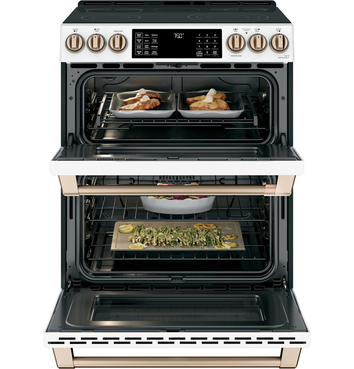 Cafe Caf(eback)™ 30" Smart Slide-In, Front-Control, Radiant and Convection Double-Oven Range