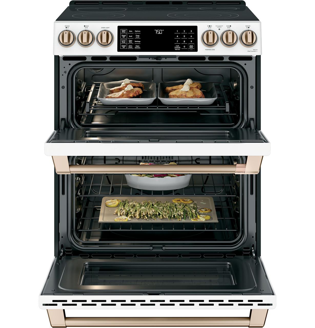 Cafe CES750P4MW2 CAF(EBACK)™ 30" Smart Slide-In, Front-Control, Radiant and Convection Double-Oven Range