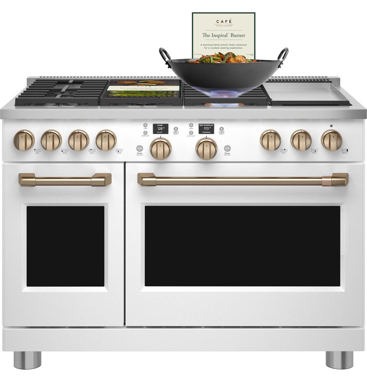 Cafe C2Y486P4TW2 CAF(EBACK)™ 48" Smart Dual-Fuel Commercial-Style Range with 6 Burners and Griddle (Natural Gas)