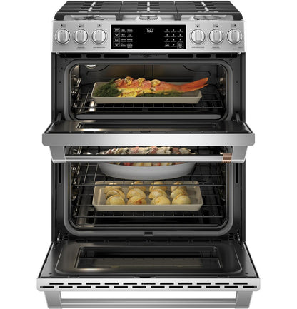 Cafe CGS750P2MS1 CAF(EBACK)™ 30" Smart Slide-In, Front-Control, Gas Double-Oven Range with Convection