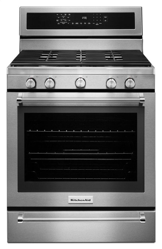 Kitchenaid 30-Inch 5 Burner Gas Convection Range with Warming Drawer - Stainless Steel