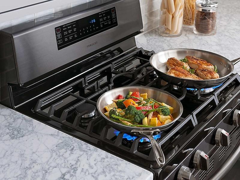 Samsung NX58M6850SG 5.8 cu ft. Smart Freestanding Gas Range with Flex Duo™ & Dual Door in Black Stainless Steel
