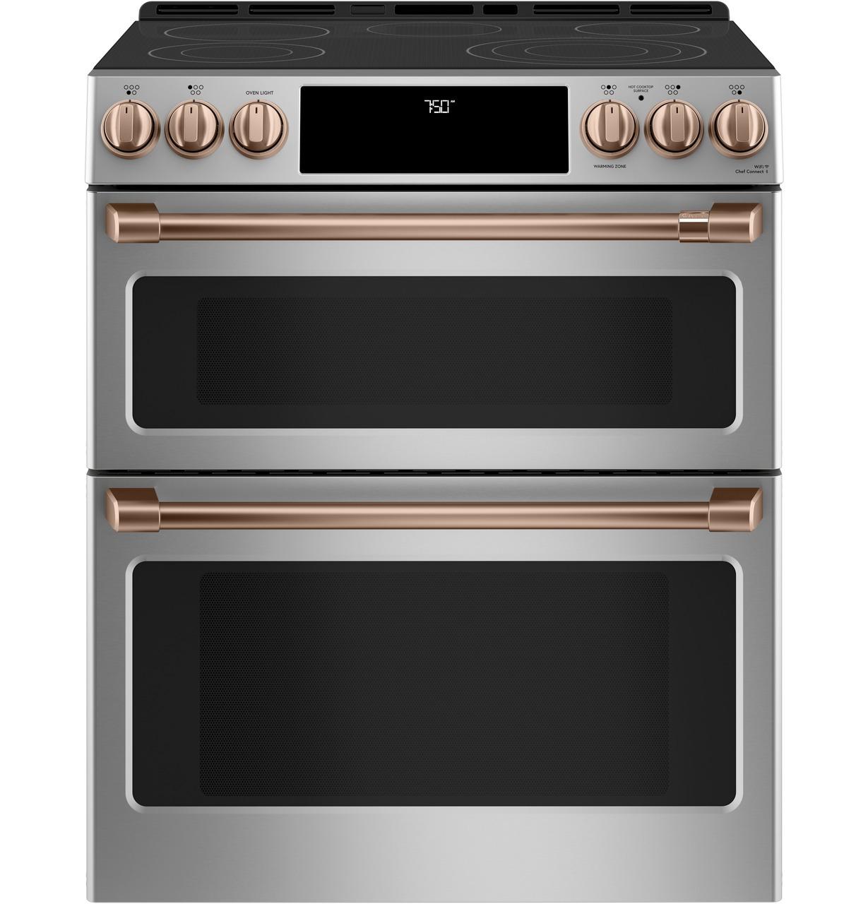 Cafe CES750P2MS1 CAF(EBACK)™ 30" Smart Slide-In, Front-Control, Radiant and Convection Double-Oven Range