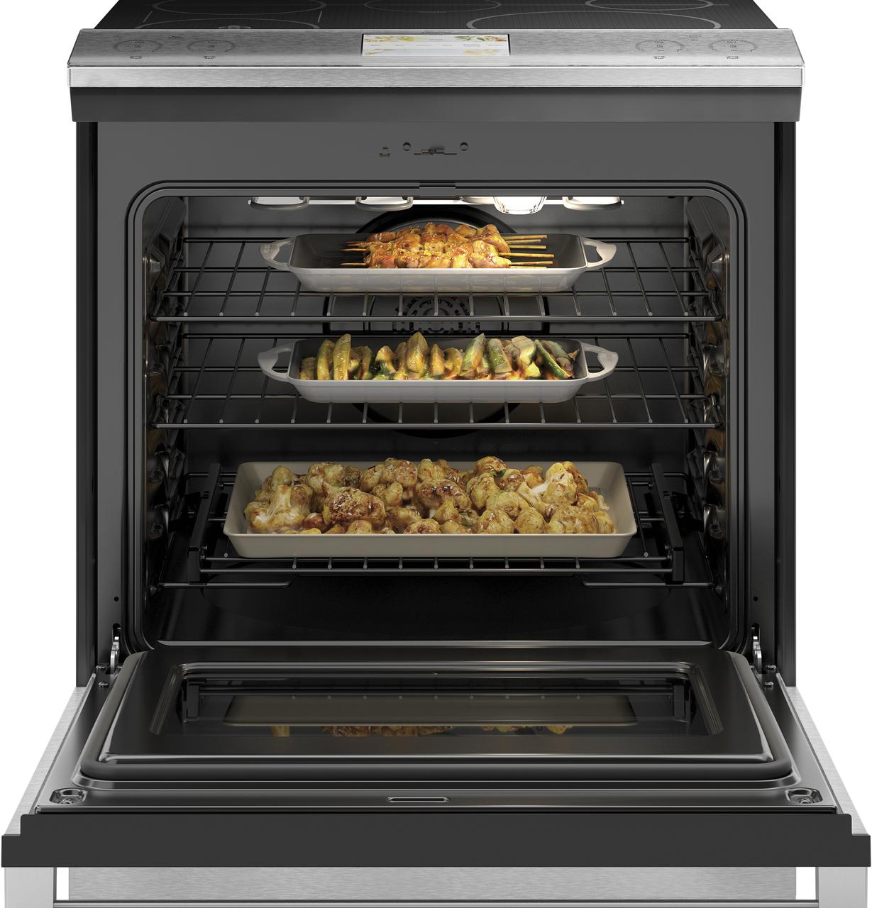 Cafe CHS90XM2NS5 CAF(EBACK)™ 30" Smart Slide-In, Front-Control, Induction and Convection Range with In-Oven Camera in Platinum Glass