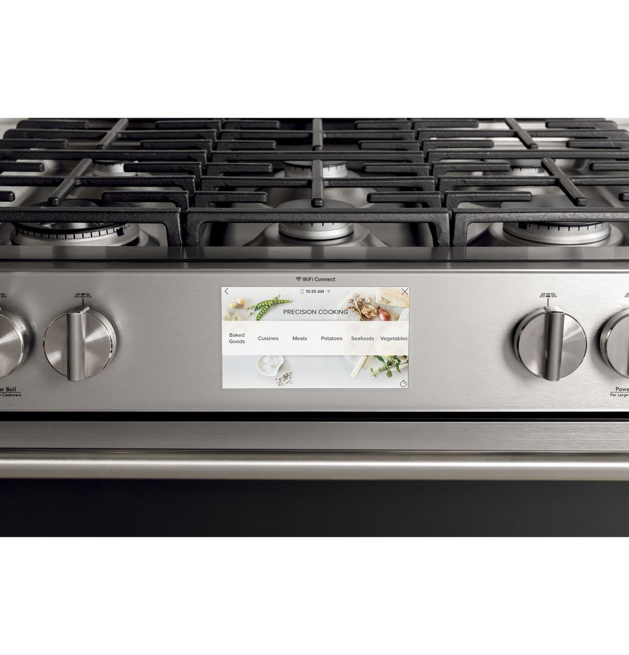 Caf(eback)™ 30" Smart Slide-In, Front-Control, Dual-Fuel, Double-Oven Range with Convection in Platinum Glass