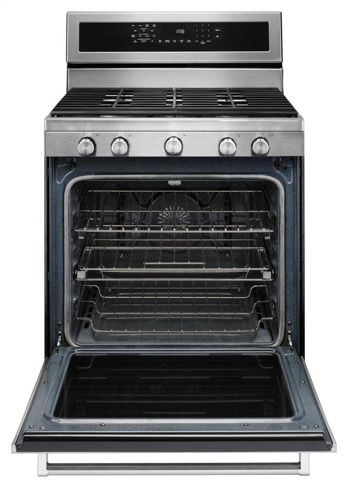 Kitchenaid 30-Inch 5 Burner Gas Convection Range with Warming Drawer - Stainless Steel