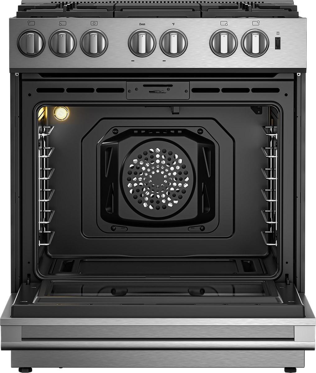 Blomberg Appliances BGR30522SS 30in Gas 5 Burner range with 5.7 cu ft self clean oven, slide-in style