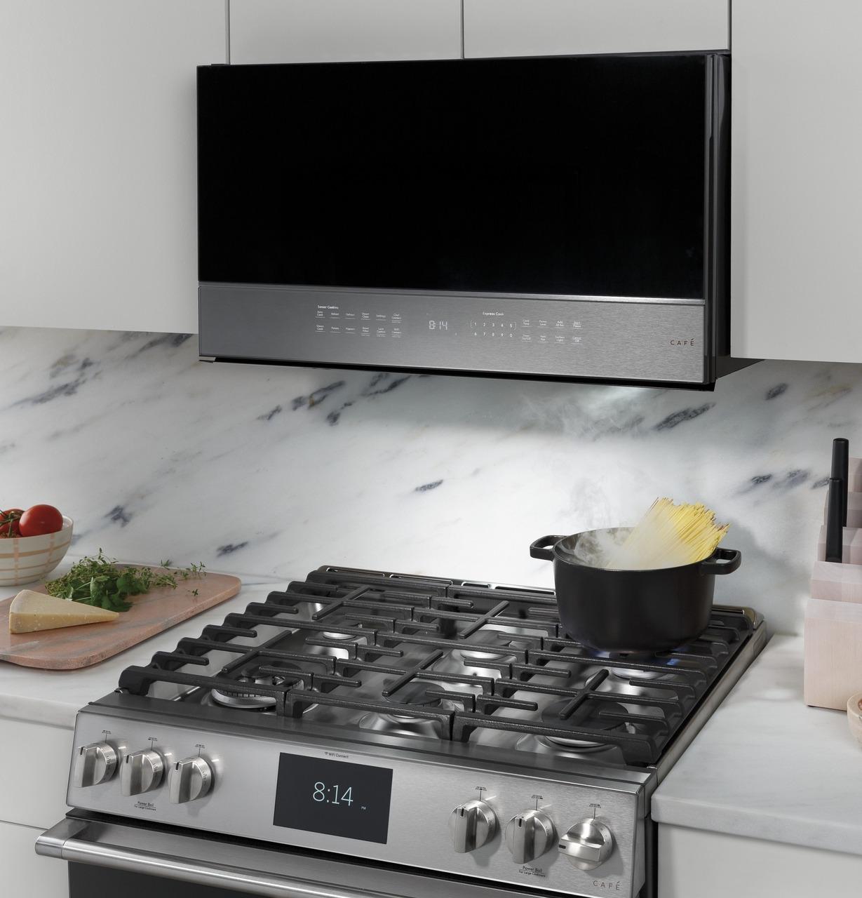 Cafe CVM721M2NS5 CAF(EBACK)™ 2.1 Cu. Ft. Smart Over-the-Range Microwave Oven in Platinum Glass