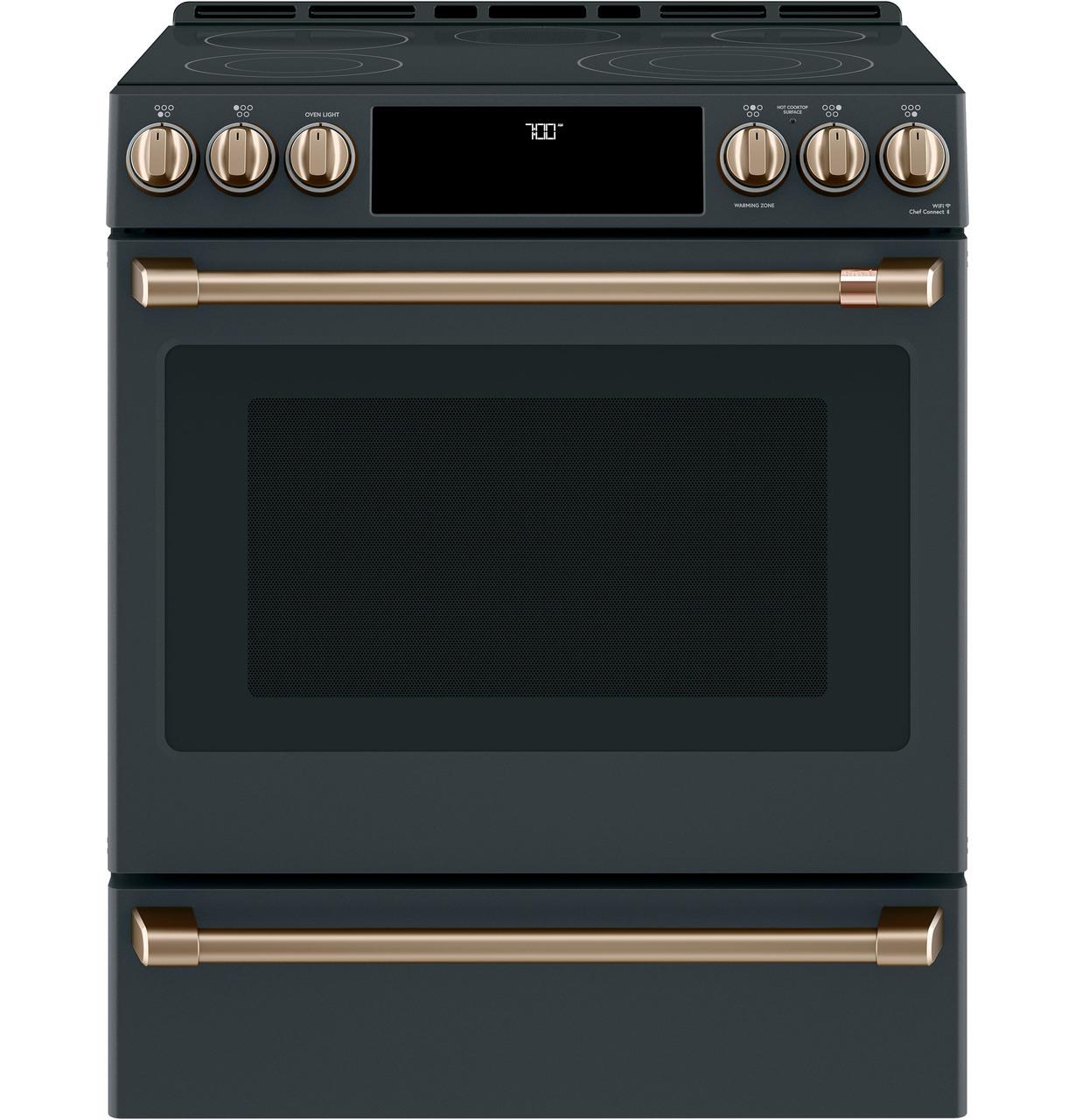 Cafe Caf(eback)™ 30" Smart Slide-In, Front-Control, Radiant and Convection Range