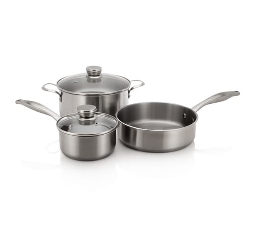 Frigidaire Stainless Cookware Set with 3 Pans and 2 Lids