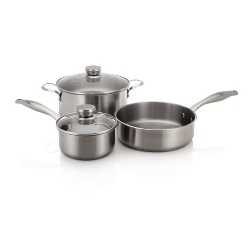 5304513525 Frigidaire Stainless Cookware Set with 3 Pans and 2 Lids