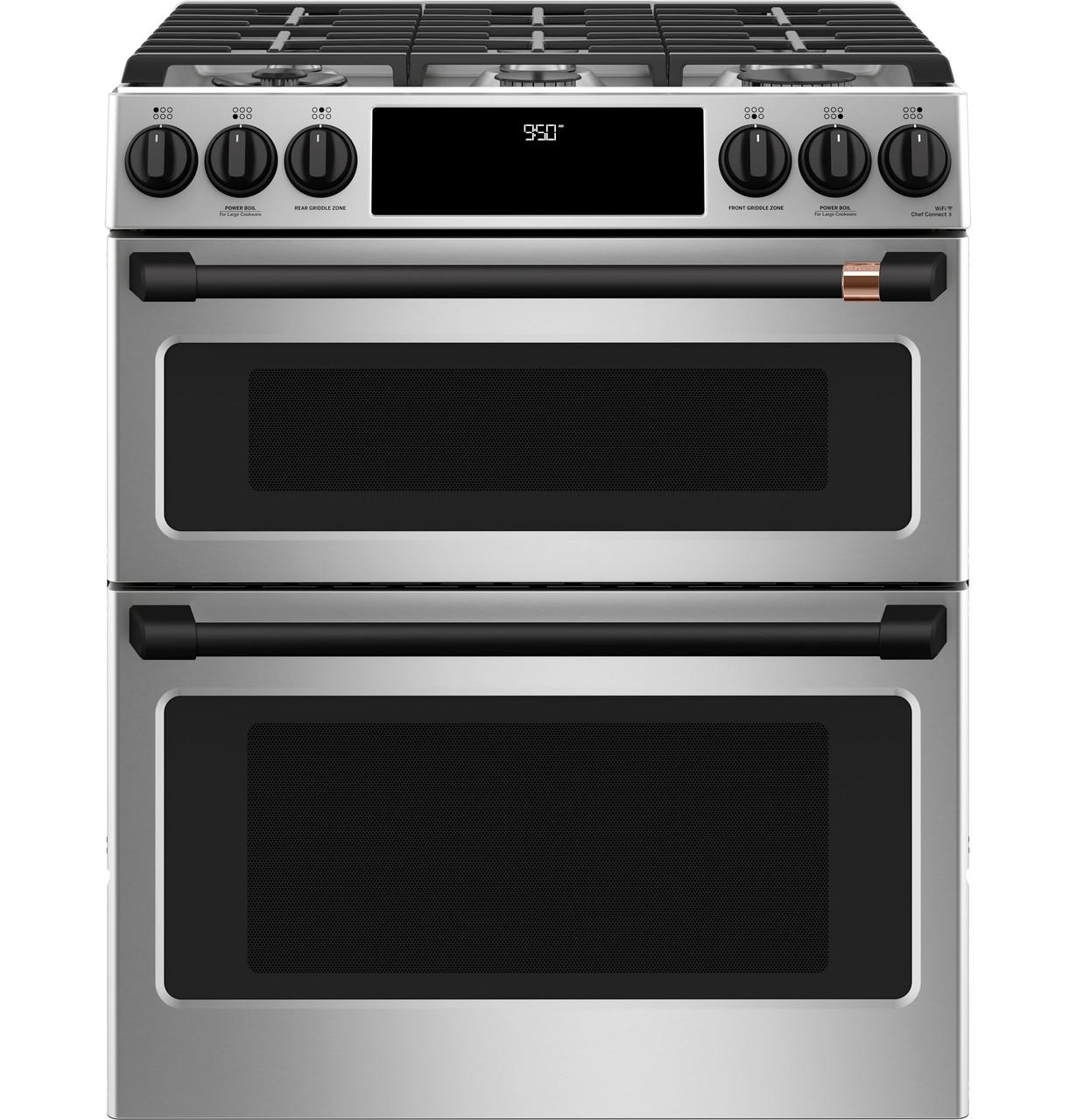 Cafe C2S950P2MS1 CAF(EBACK)™ 30" Smart Slide-In, Front-Control, Dual-Fuel, Double-Oven Range with Convection