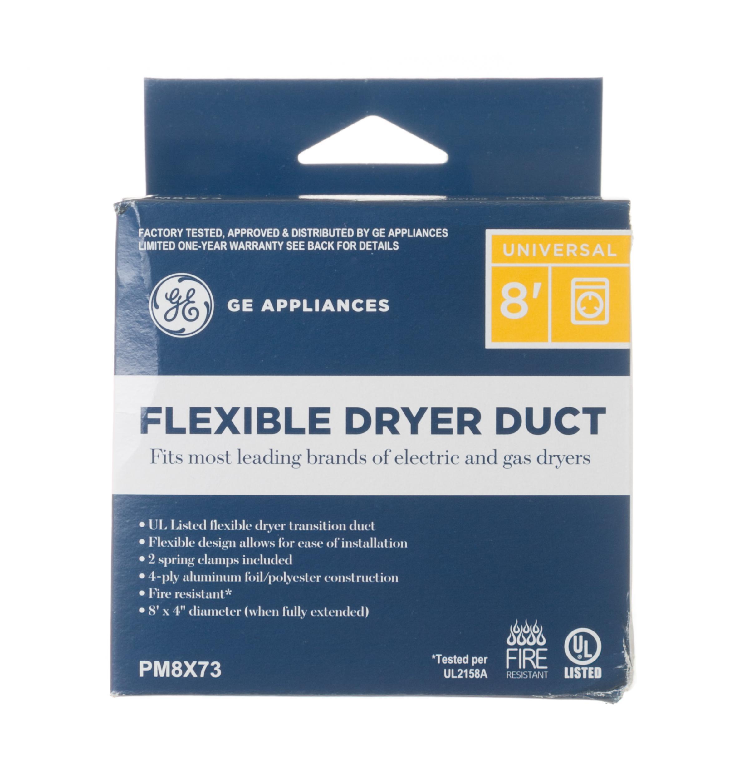 Flexible Foil Dryer Transition Duct with 2 Clamps, 8 Foot