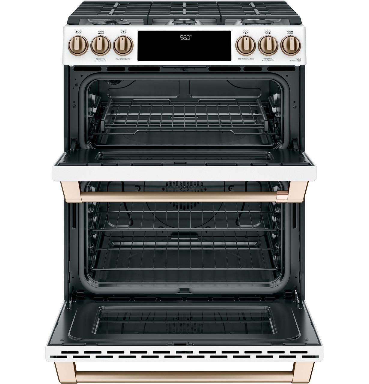 Cafe Caf(eback)™ 30" Smart Slide-In, Front-Control, Dual-Fuel, Double-Oven Range with Convection