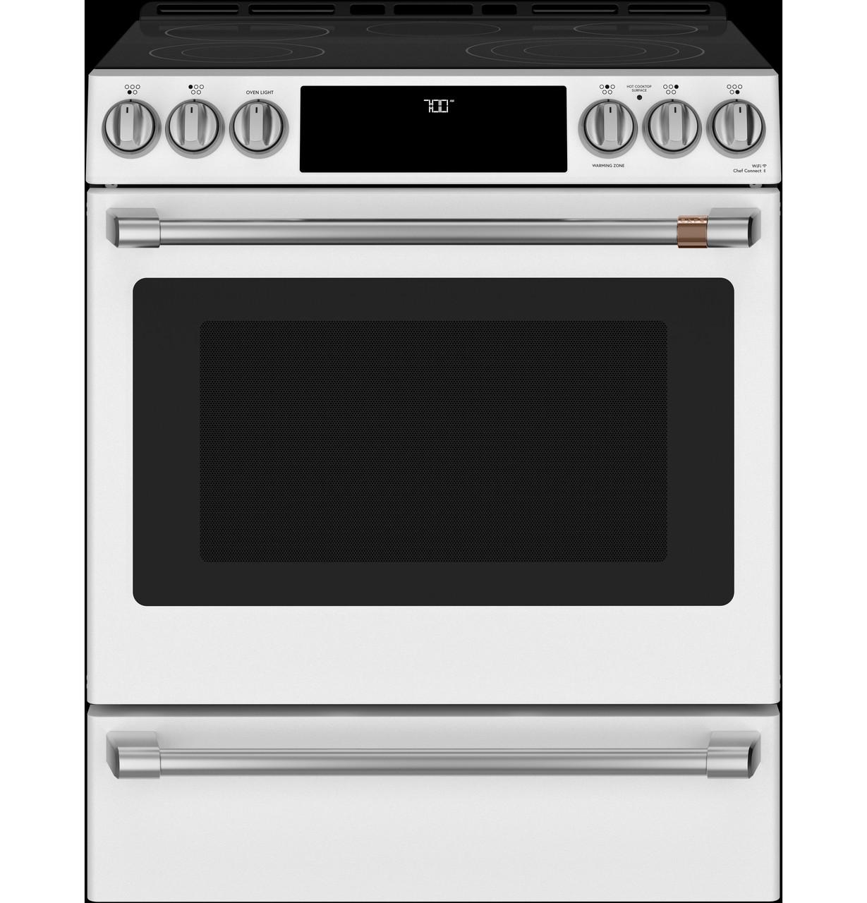 Cafe Caf(eback)™ 30" Smart Slide-In, Front-Control, Radiant and Convection Range