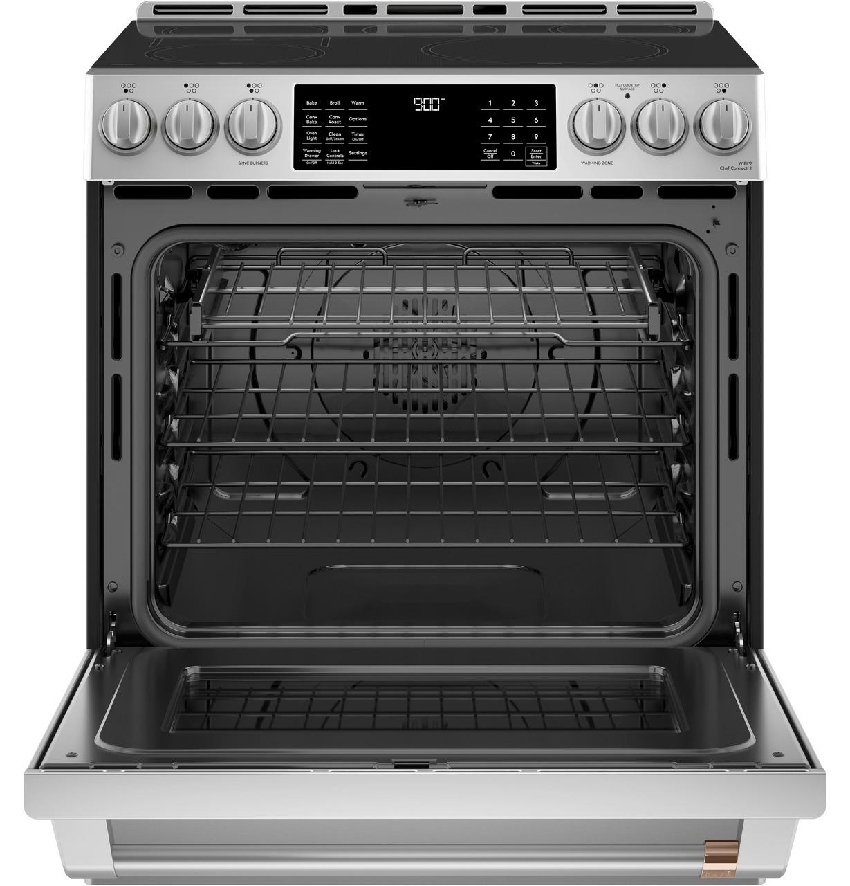 Cafe CHS900P2MS1 CAF(EBACK)™ 30" Smart Slide-In, Front-Control, Induction and Convection Range with Warming Drawer