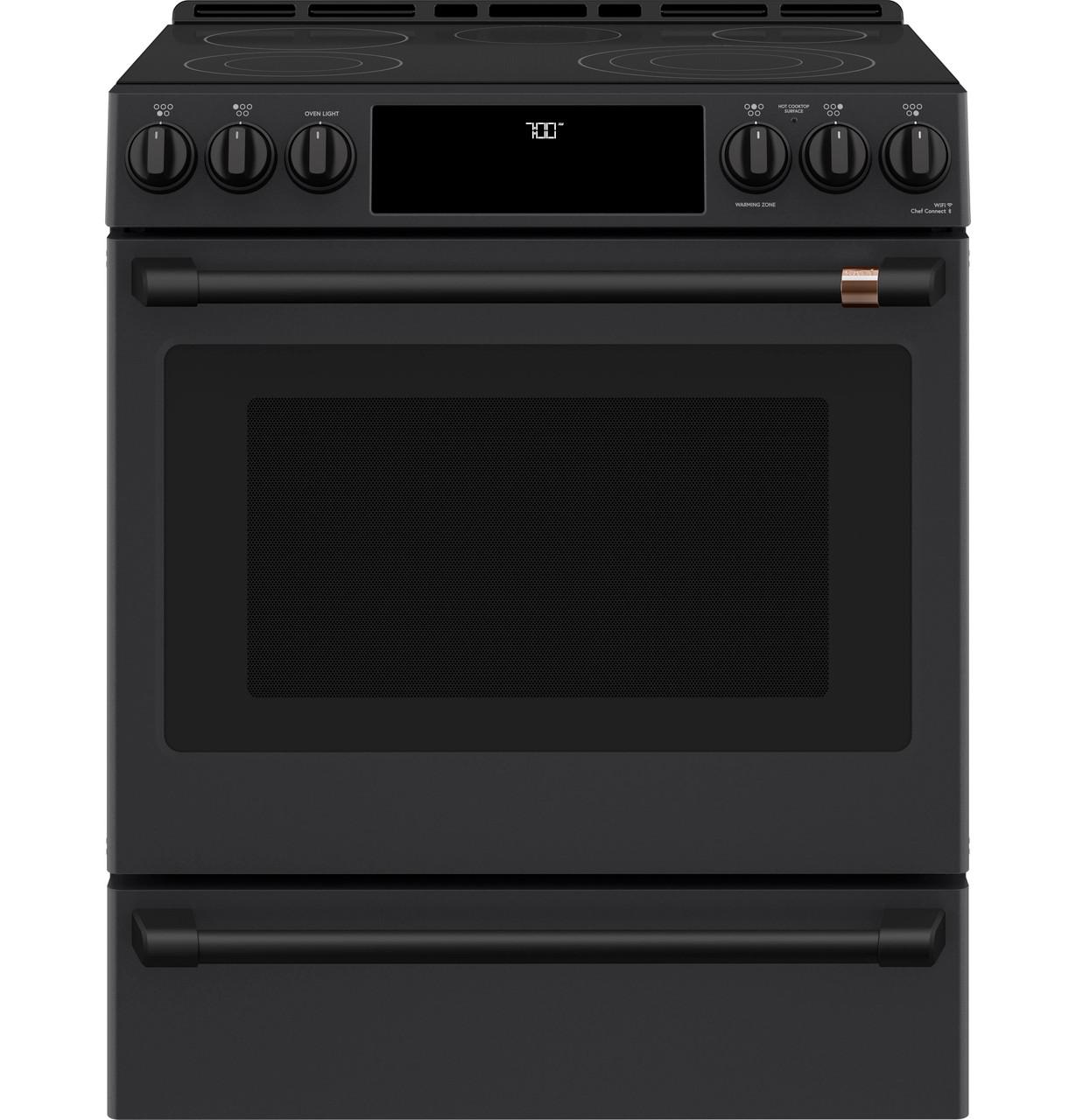 Cafe Caf(eback)™ 30" Smart Slide-In, Front-Control, Radiant and Convection Range