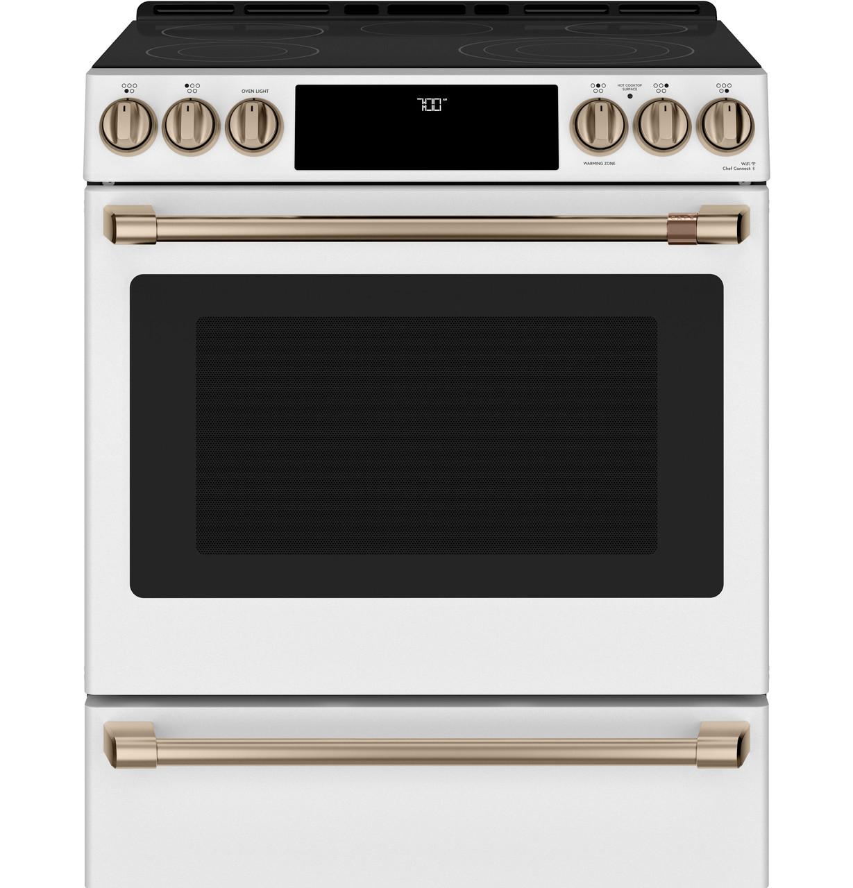 Cafe Caf(eback)™ 30" Smart Slide-In, Front-Control, Radiant and Convection Range