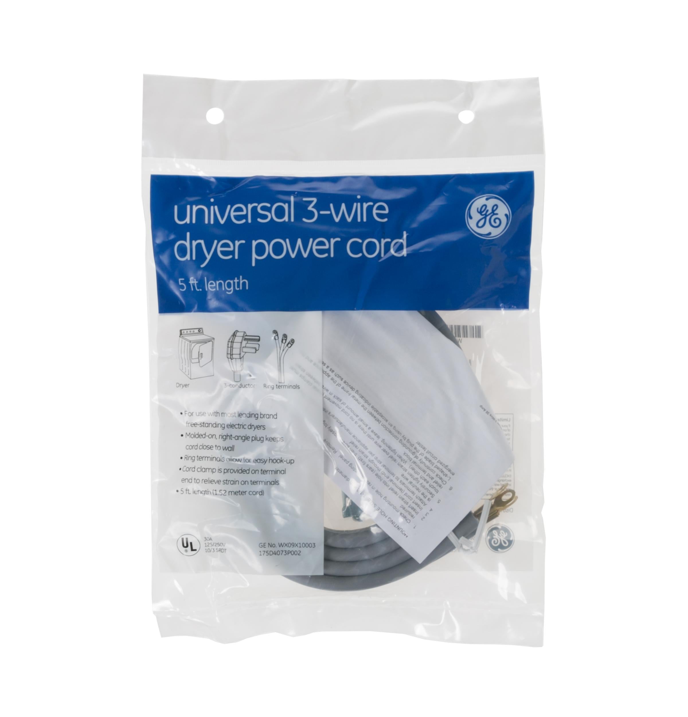 5' 30amp 3 wire dryer cord