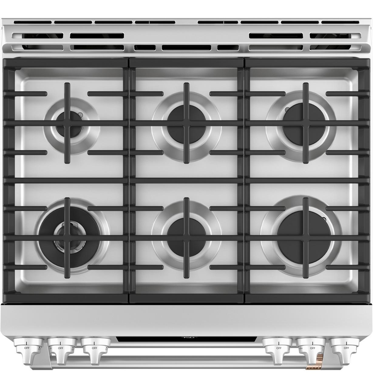 Cafe CGS750P2MS1 CAF(EBACK)™ 30" Smart Slide-In, Front-Control, Gas Double-Oven Range with Convection