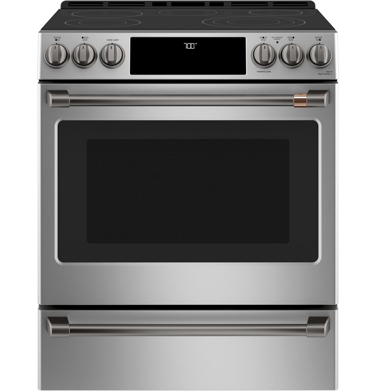 Cafe Caf(eback)™ 30" Smart Slide-In, Front-Control, Radiant and Convection Range