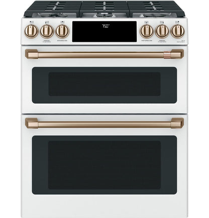 Cafe CGS750P4MW2 CAF(EBACK)™ 30" Smart Slide-In, Front-Control, Gas Double-Oven Range with Convection