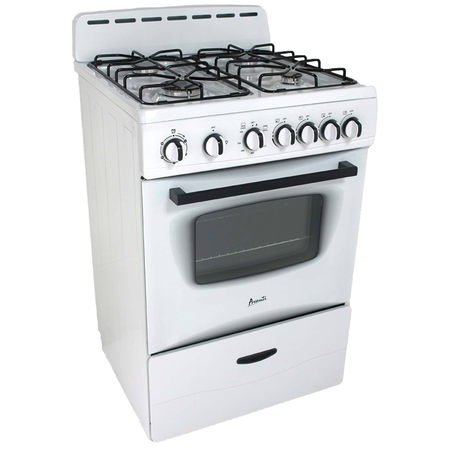 GR2414CW Avanti 24" Compact Gas Range Oven - White / 2.6 cu. ft.