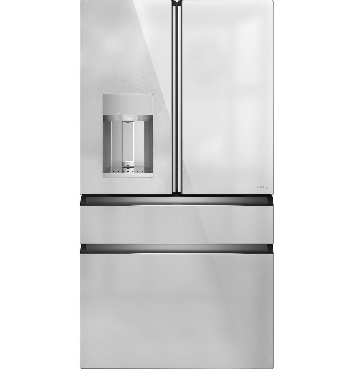 Cafe Caf(eback)™ ENERGY STAR® 22.3 Cu. Ft. Smart Counter-Depth 4-Door French-Door Refrigerator in Platinum Glass