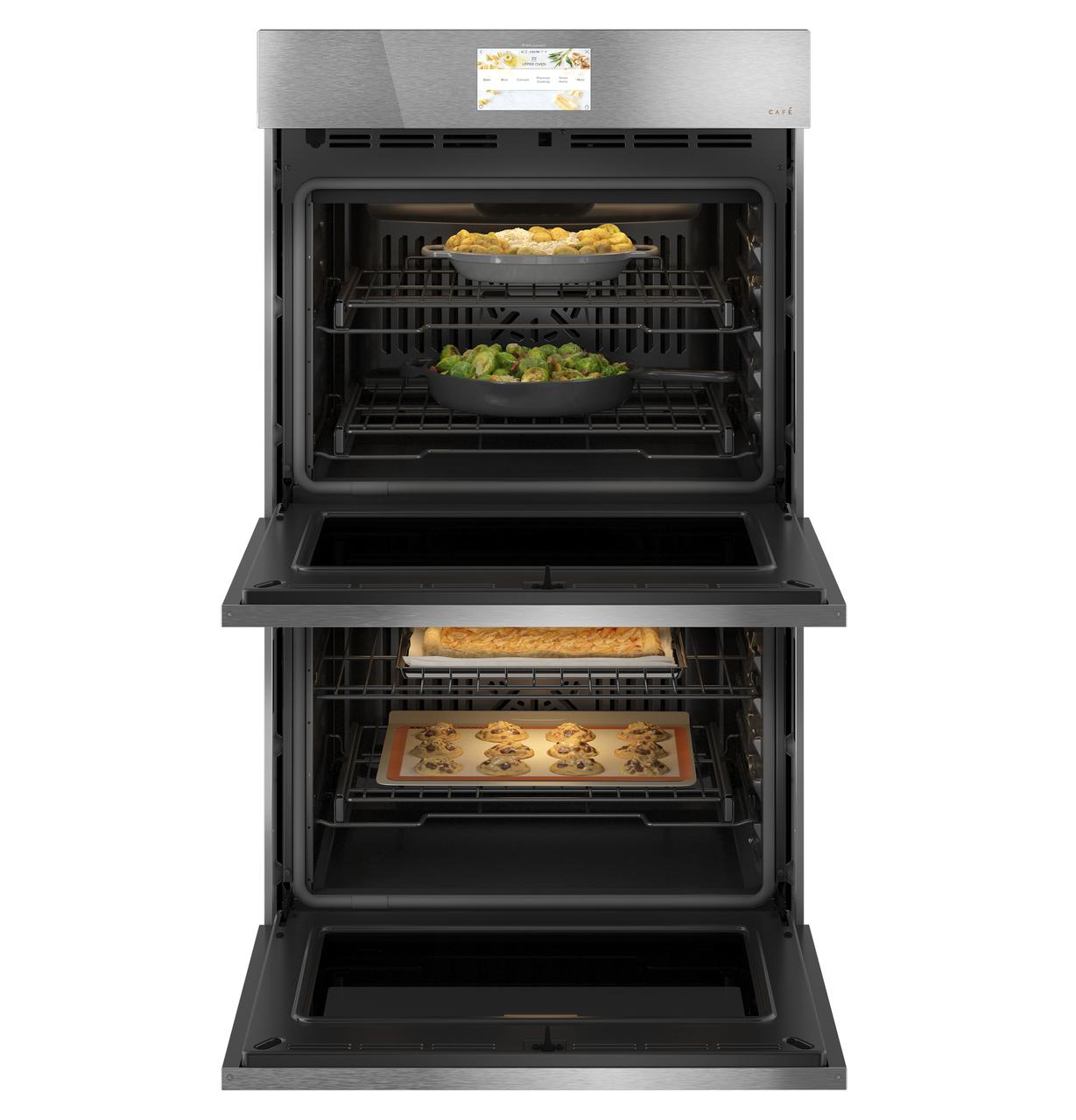 Cafe CTD90DM2NS5 CAF(EBACK)™ 30" Smart Built-In Convection Double Wall Oven in Platinum Glass