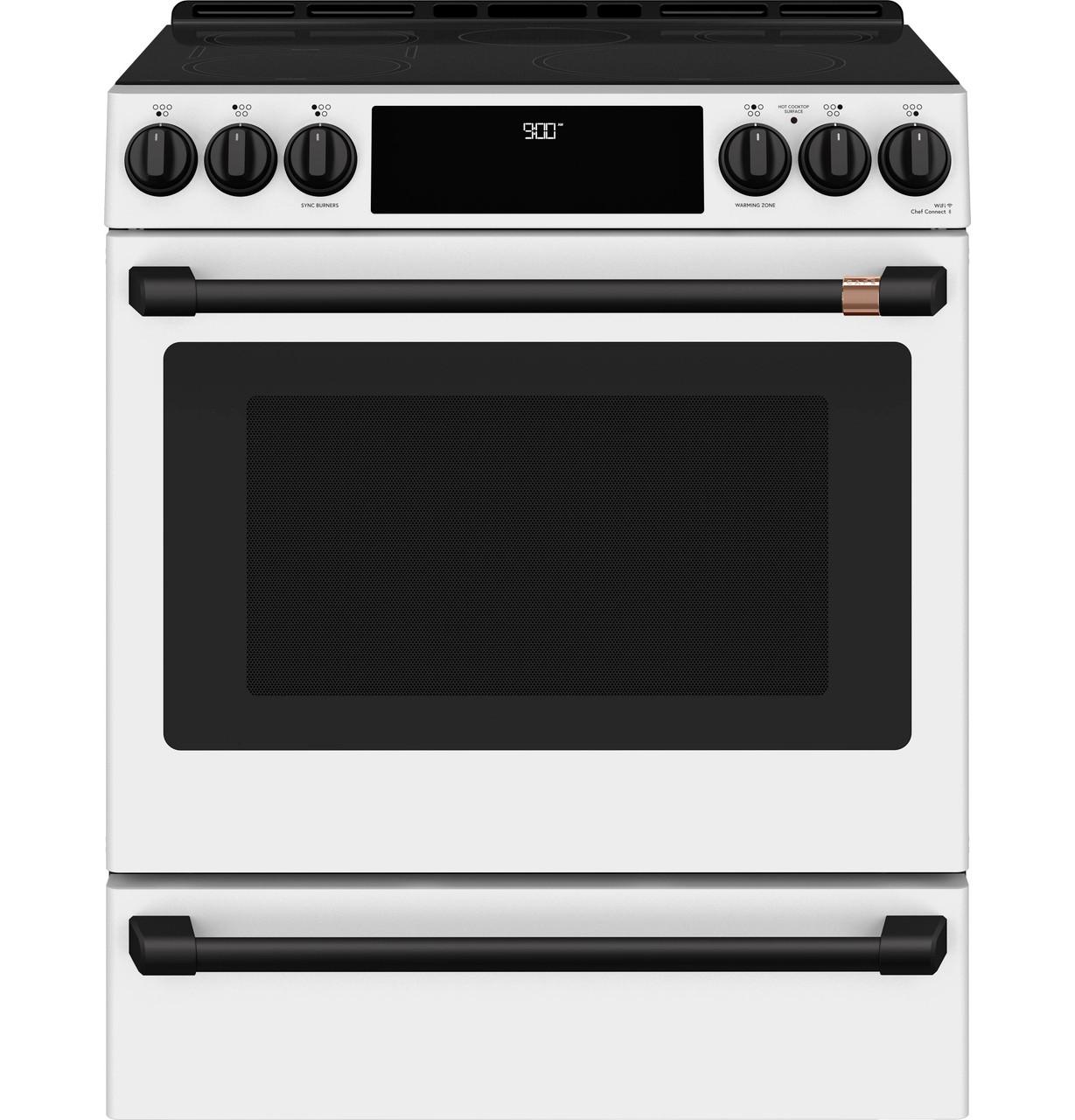 Cafe Caf(eback)™ 30" Smart Slide-In, Front-Control, Induction and Convection Range with Warming Drawer