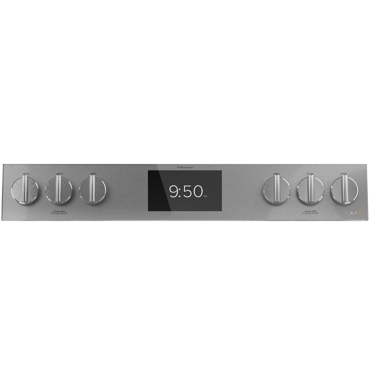 Caf(eback)™ 30" Smart Slide-In, Front-Control, Dual-Fuel, Double-Oven Range with Convection in Platinum Glass