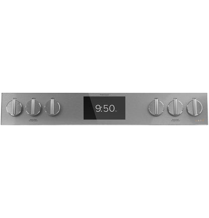 Caf(eback)™ 30" Smart Slide-In, Front-Control, Dual-Fuel, Double-Oven Range with Convection in Platinum Glass