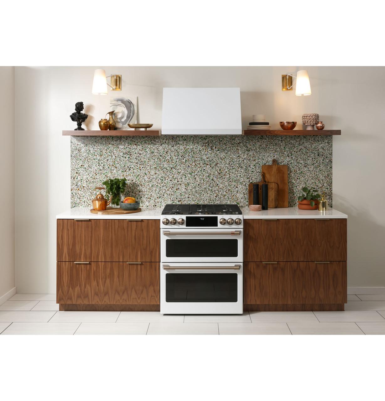 Cafe Caf(eback)™ 30" Smart Slide-In, Front-Control, Gas Double-Oven Range with Convection