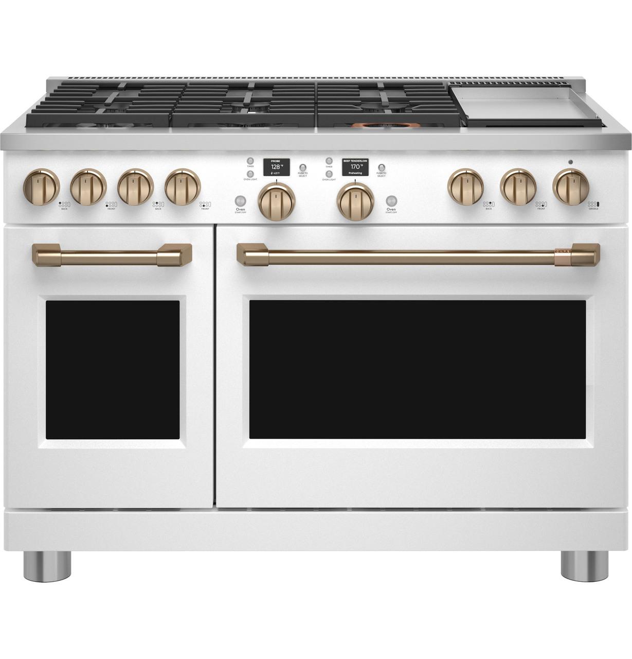 Cafe C2Y486P4TW2 CAF(EBACK)™ 48" Smart Dual-Fuel Commercial-Style Range with 6 Burners and Griddle (Natural Gas)