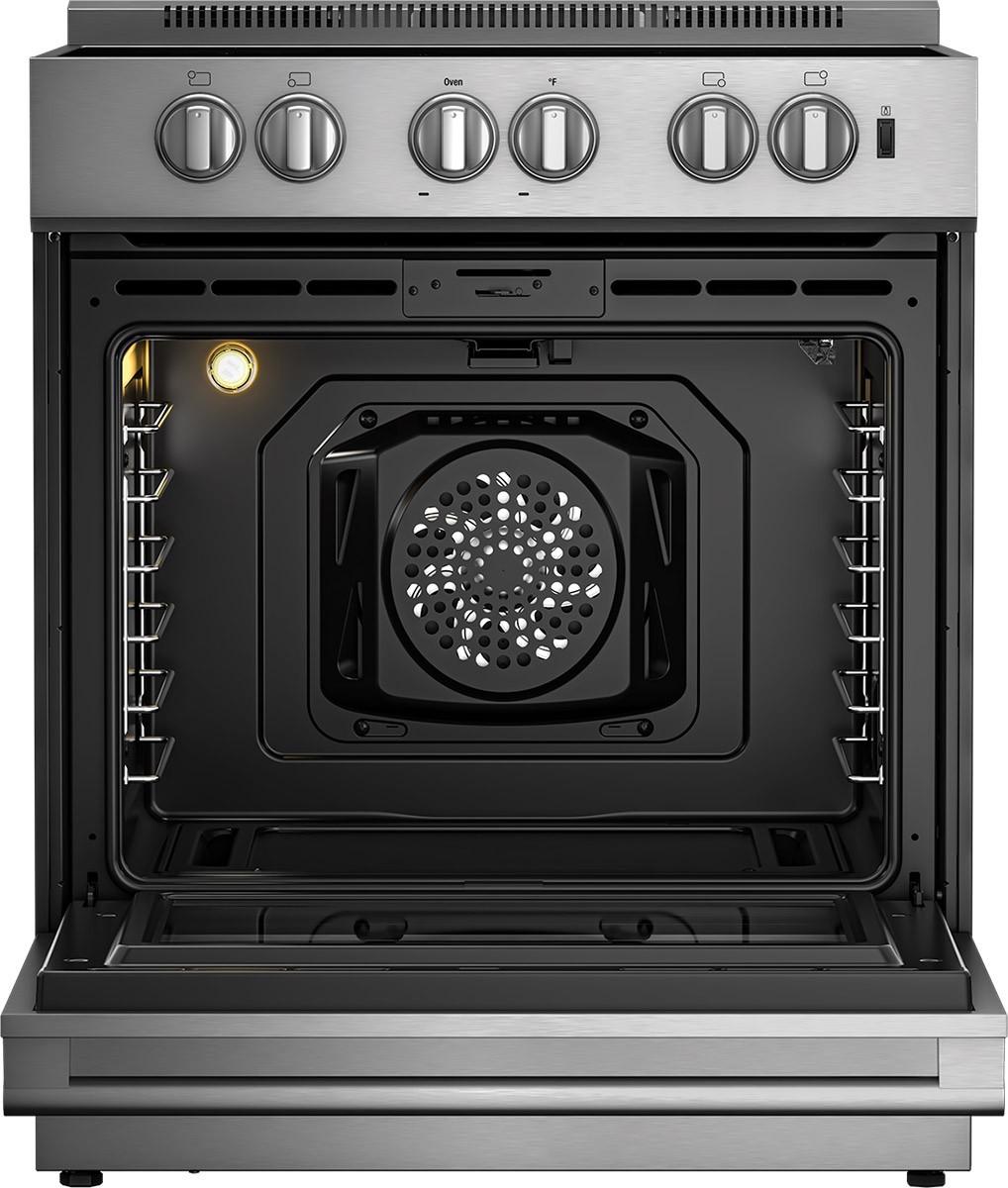 Blomberg Appliances BERU30422SS 30in electric stainless range with 5.7 cu ft self clean oven, 4 burner