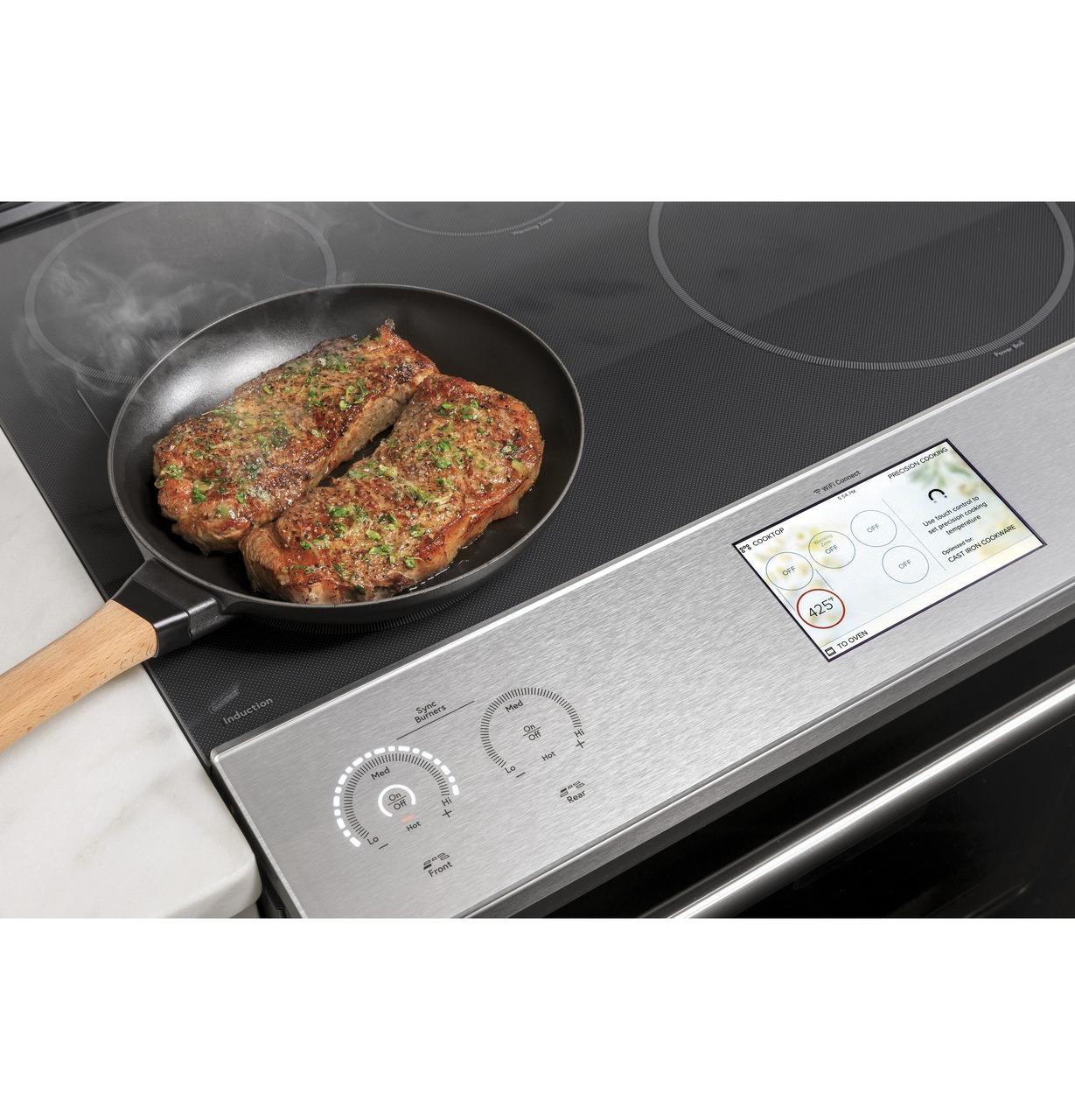 Cafe CHS90XM2NS5 CAF(EBACK)™ 30" Smart Slide-In, Front-Control, Induction and Convection Range with In-Oven Camera in Platinum Glass