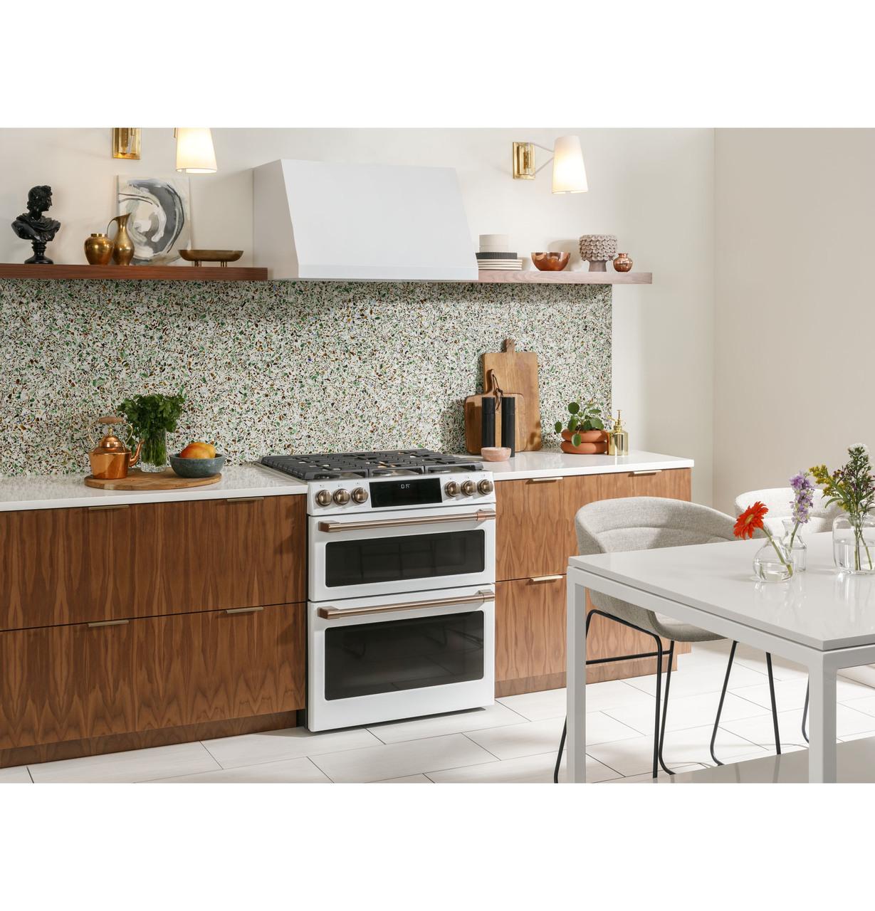 Cafe CGS750P4MW2 CAF(EBACK)™ 30" Smart Slide-In, Front-Control, Gas Double-Oven Range with Convection