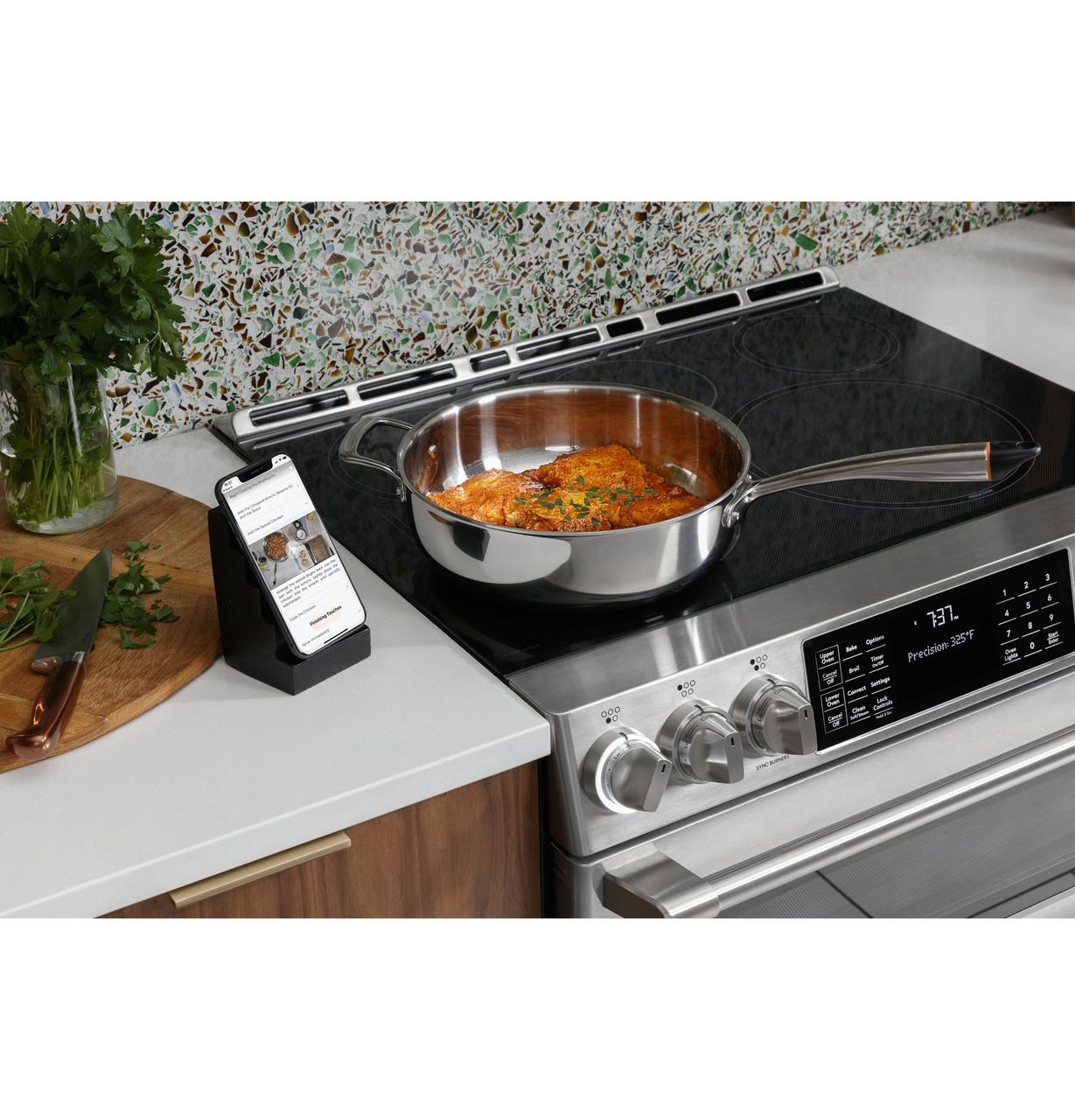 Cafe Caf(eback)™ 30" Smart Slide-In, Front-Control, Induction and Convection Double-Oven Range
