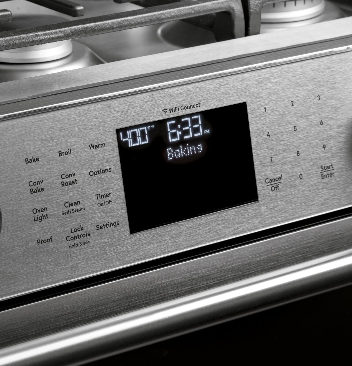 Cafe CGS700M2NS5 CAF(EBACK)™ 30" Smart Slide-In, Front-Control, Gas Range with Convection Oven in Platinum Glass