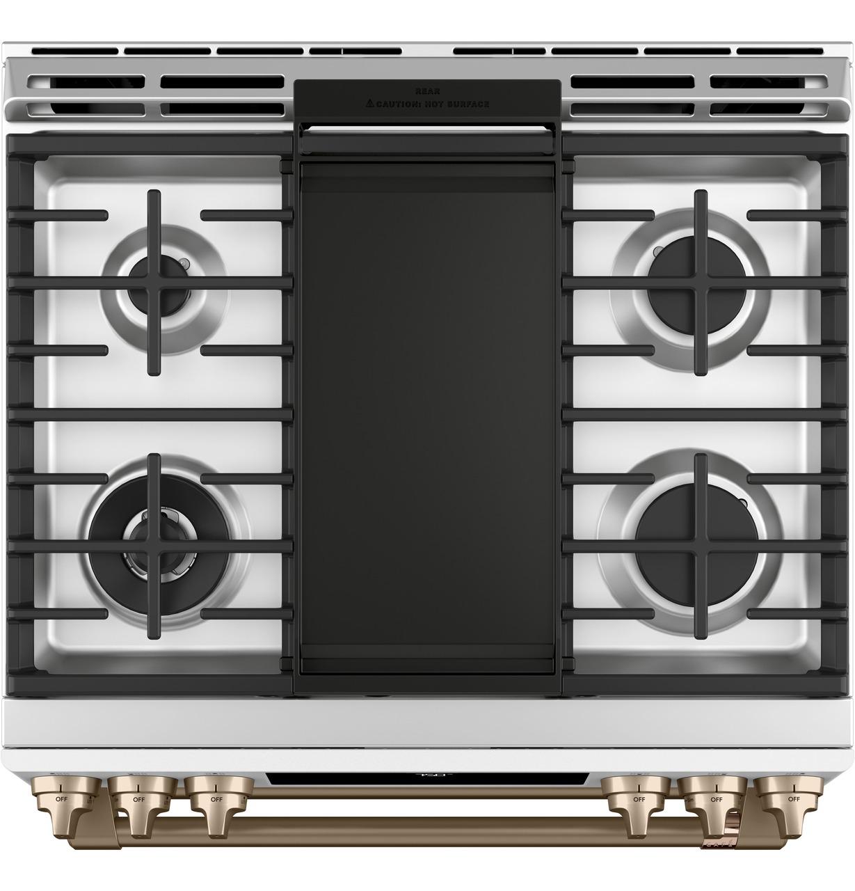Cafe CGS750P4MW2 CAF(EBACK)™ 30" Smart Slide-In, Front-Control, Gas Double-Oven Range with Convection
