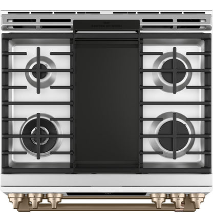 Cafe CGS750P4MW2 CAF(EBACK)™ 30" Smart Slide-In, Front-Control, Gas Double-Oven Range with Convection