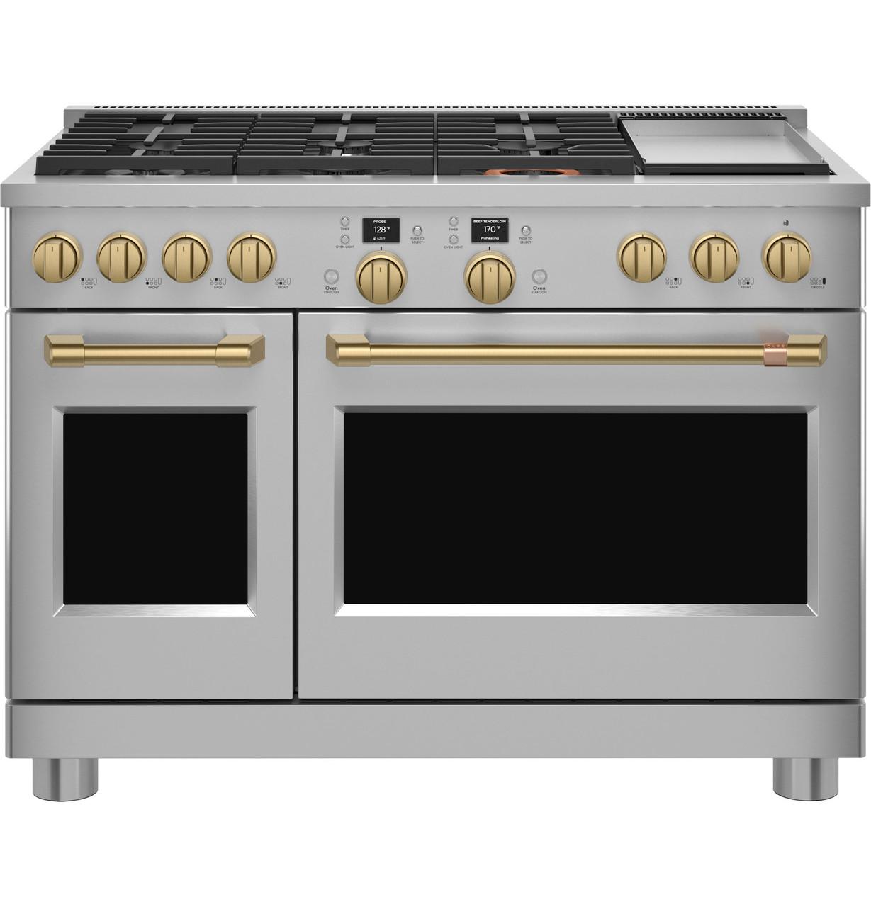 Cafe CXPR8HKPTCG CAF(EBACK)™ 48" Brushed Brass Handle & Knob Set for Pro Range and Rangetop