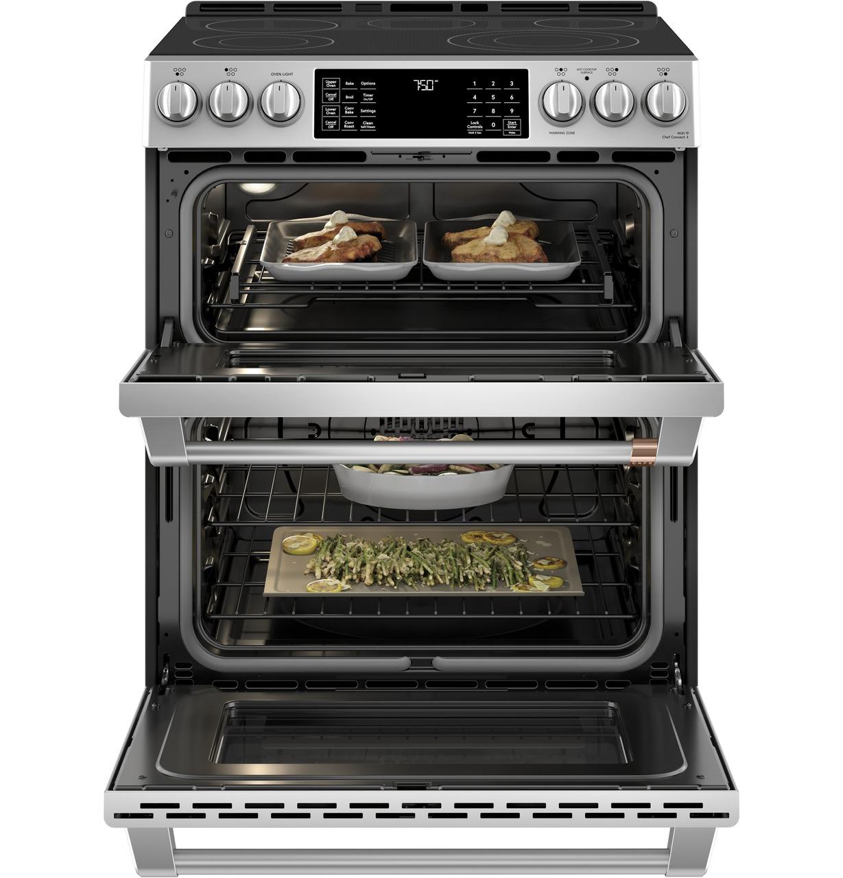 Cafe Caf(eback)™ 30" Smart Slide-In, Front-Control, Radiant and Convection Double-Oven Range